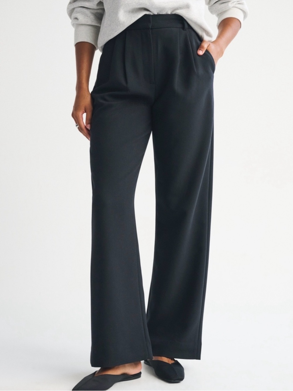 Abercrombie Sloane Tailored Wide Leg Pants Black S